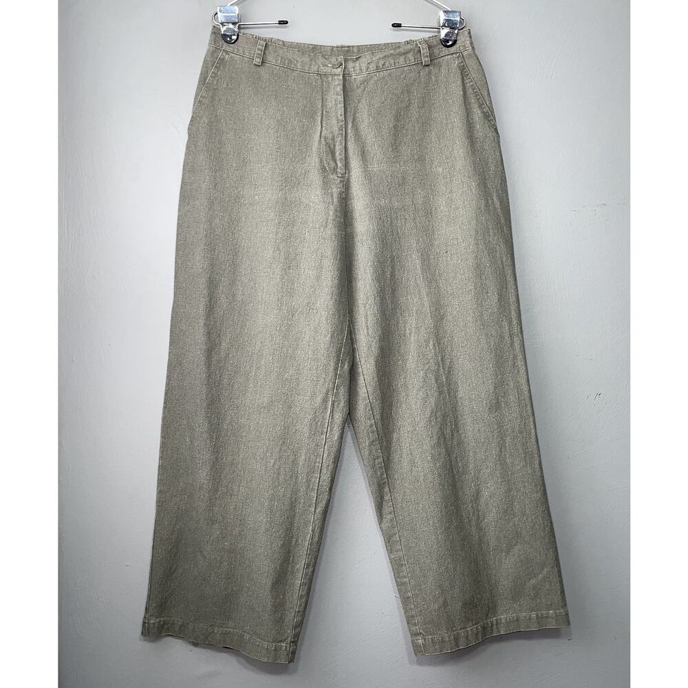 Hearts of Palm Size 12 Green Wide Leg Cropped Linen Blend Pants Artsy Lagenlook